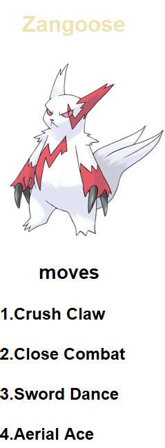 zangoose weakness.